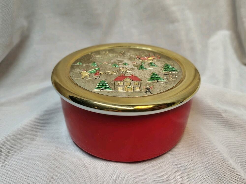 Vintage Christmas Chokin Trinket Box With Lid 24K Gold Trim Holiday Gifts Decor
